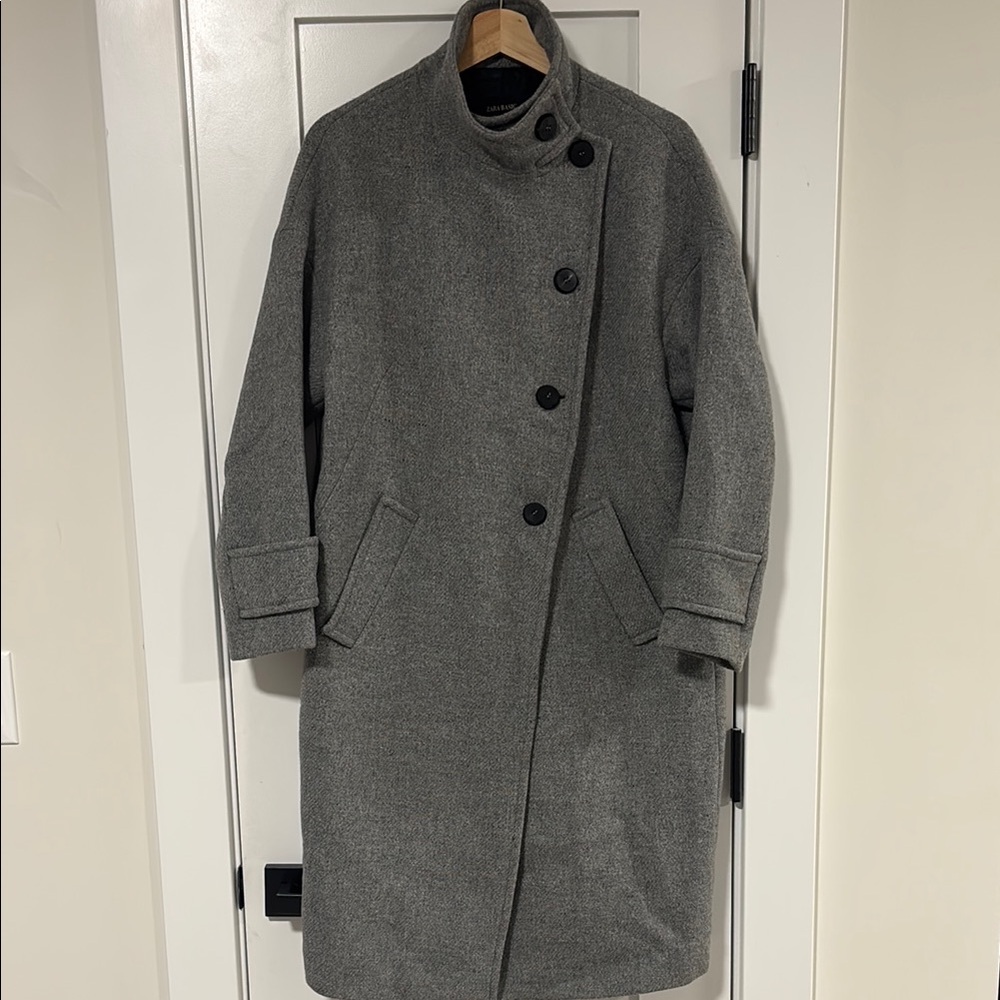 Zara Gray Overcoat with Button Detail